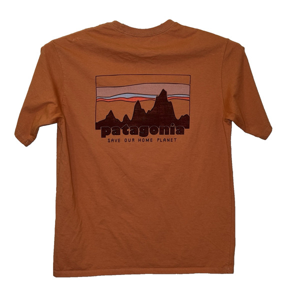 Patagonia Short Sleeve T-Shirt Mens Sz XS Orange Crewneck Back Side Logo Cotton - Picture 1 of 5